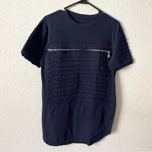 Broken Threads Distressed  W/Zipper detail Short Sleeve Crewneck Casual Tee L